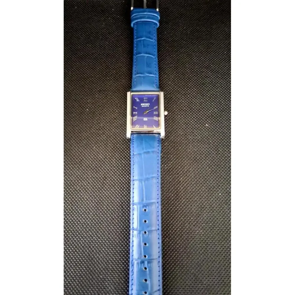 Seiko Blue Leather Strap Rectangular Watch